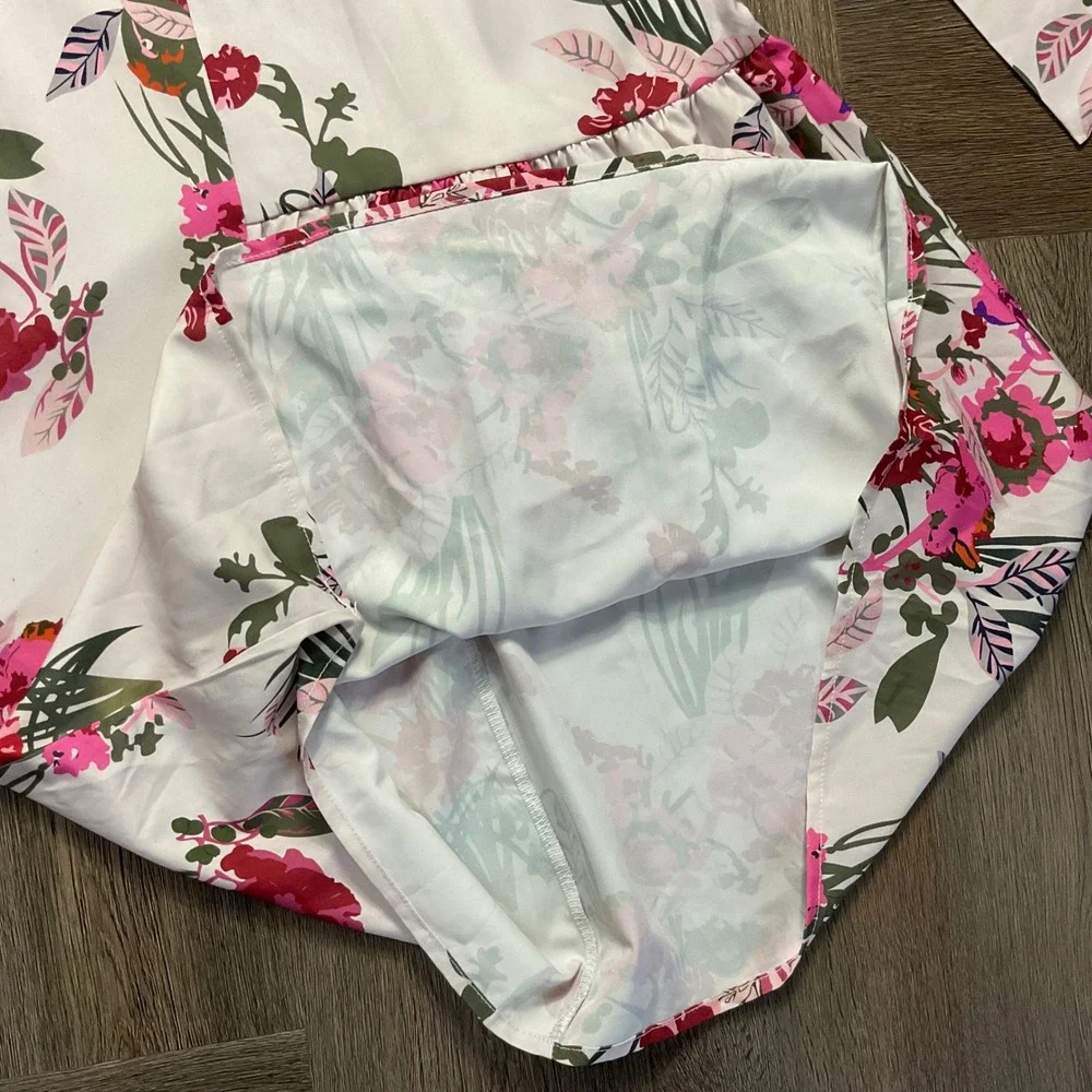 Floral Wide Leg Palazzo Tiered Rose Ruffle High Waist Pants Small White Pink Red